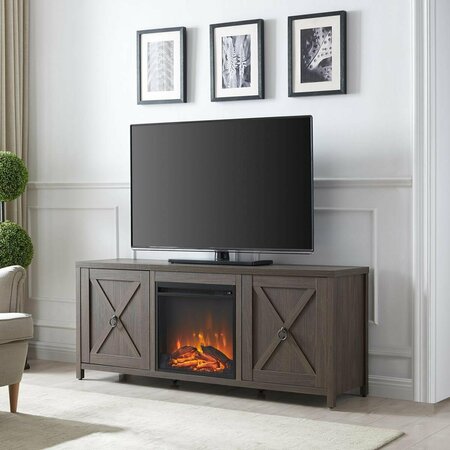 HENN & HART 24 x 58 x 15.75 in. Granger Alder Brown TV Stand with Log Fireplace Insert TV1244